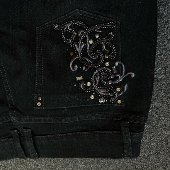 noir black flare jeans gemstone embroidered - Picture 2 of 4
